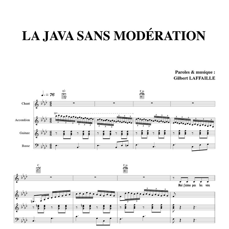 Downloadable Score "La java sans modération" Gilbert Laffaille