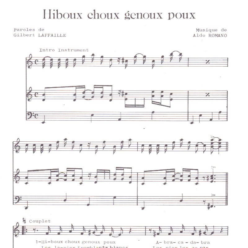 Partition "Hiboux choux genoux poux" Gilbert Laffaille